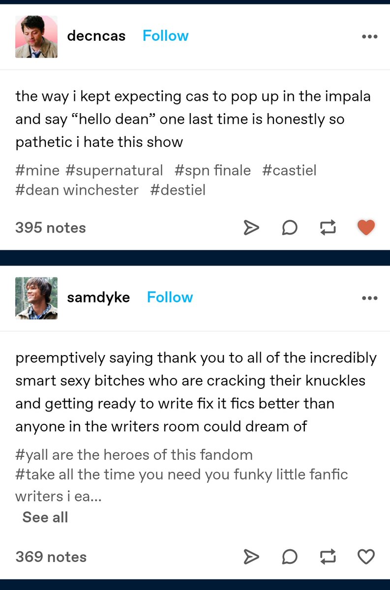 coocogirl5808's tweet photo. PLS LMAO Tumblr They're so brutally honest and sassy but still being so right  #Supernatural #Destiel #SupernaturalFinale https://t.co/PRzr0T910u