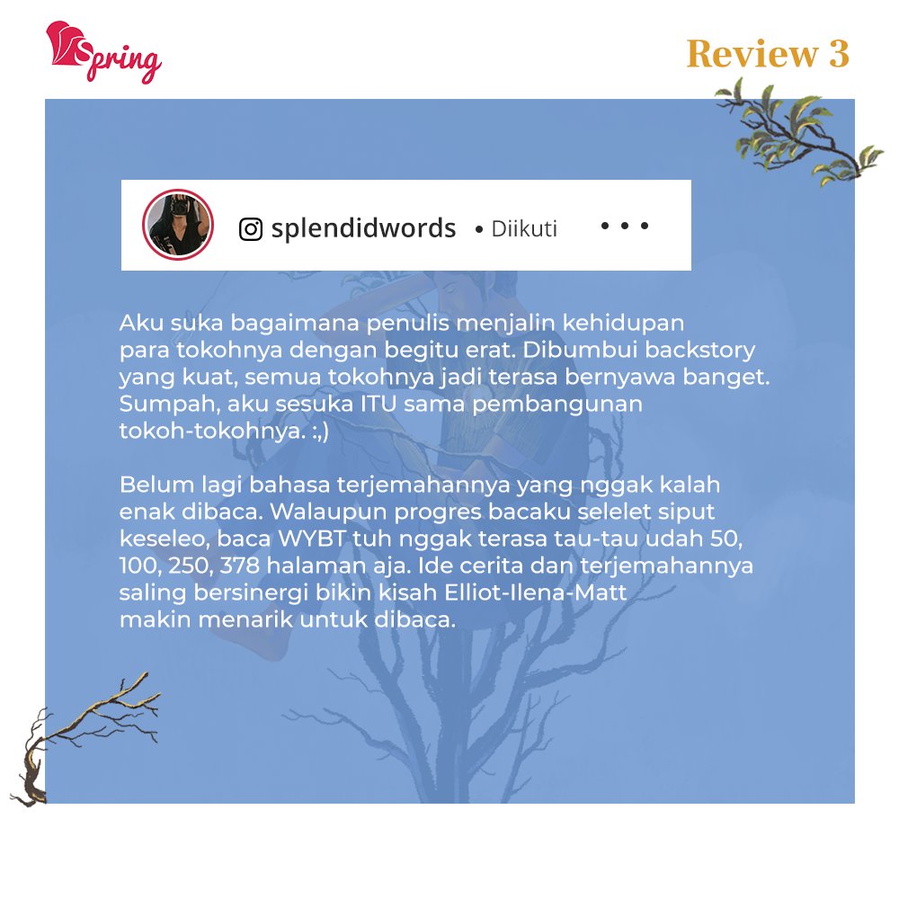 penerbitspring's tweet image. Siapa yg udah penasaran dengan buku barunya #GuillaumeMusso? Berikut kata kakak-kakak reviewer mengenai buku #WillYouBeThere?

Bisa kunjungi dan baca review lengkapnya!
👉instagram.com/p/CGpYWWMAJ8F/
👉instagram.com/p/CHDCZ5ngOpo/
👉instagram.com/p/CG4o6bBAZ8_/

#penerbitspring 
#myspringstory