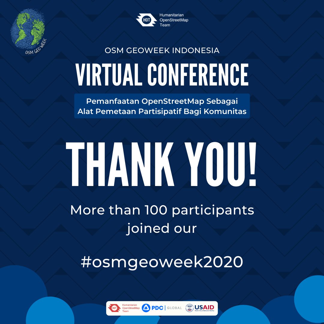 HOTOSM_ID's tweet image. #osmgeoweek

More than 100 participants joined our #osmgeoweek2020 event! Thank you for coming and celebrating OSMGeoWeek with us!

You can see the recorded webinar on our Youtube channel: OpenStreetMap Indonesia.

See you next year!👋🏼🇮🇩