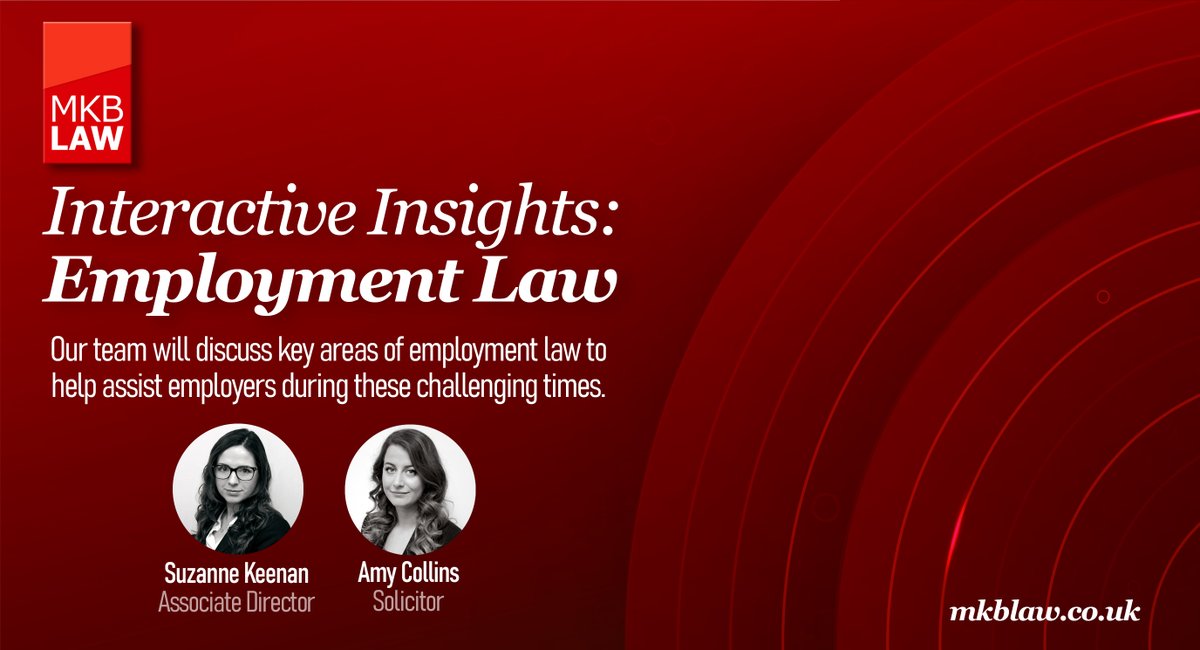 MKB_Law's tweet photo. MKB are pleased to announce a new series of online presentations. The first instalment will focus on #EmploymentLaw. If you're an employer, let us know in the comments what topics you would like covered.

Details on how to access this series will follow soon!

#SolicitorsBelfast https://t.co/uTHt7rcmv6