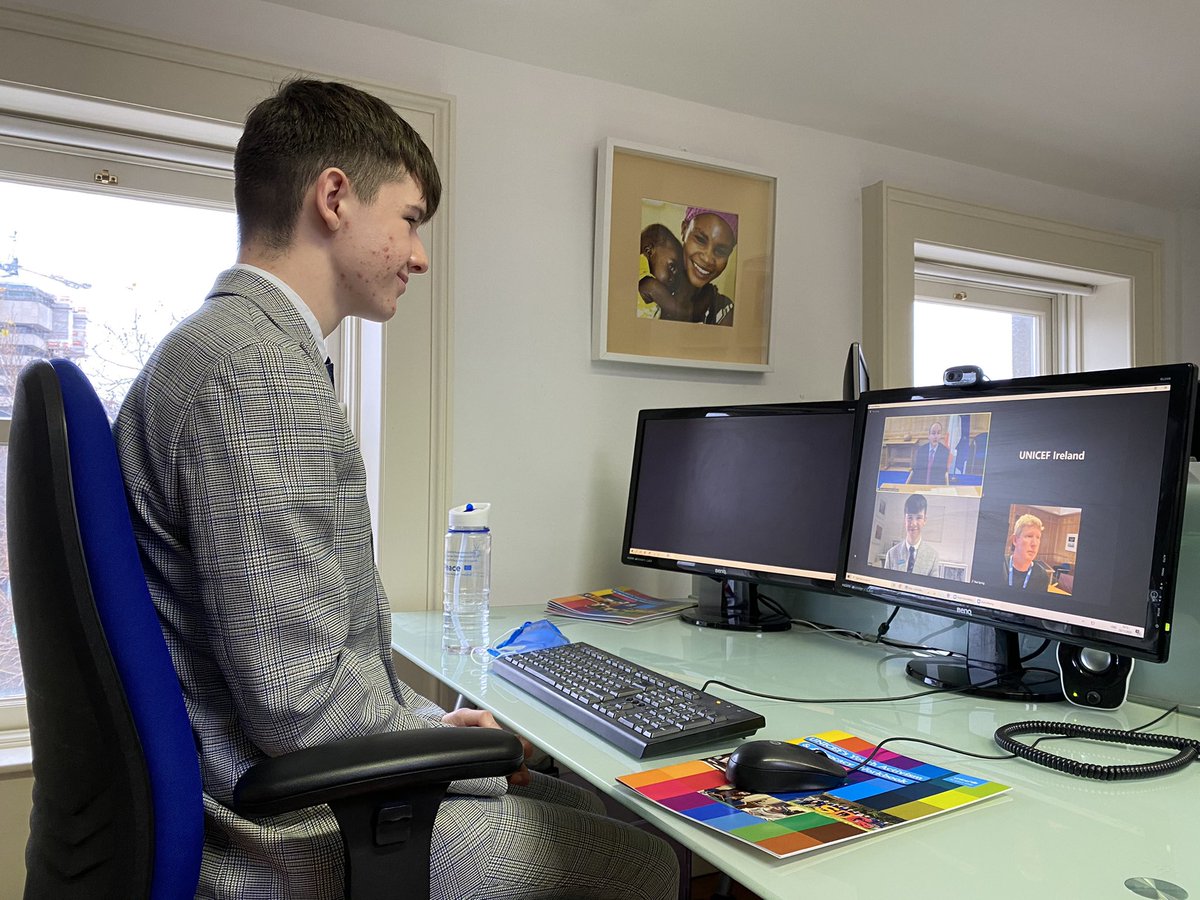 philipbromwell's tweet photo. On #WorldChildrensDay, there’s 15-year-old Ruairí Holohan talking to Taoiseach @MichealMartinTD over Zoom. They discussed the issue of LGBTQ+ rights and Ruairí shared his experience of homophobic bullying #KidsTakeOver https://t.co/T4KzGNzAJ2