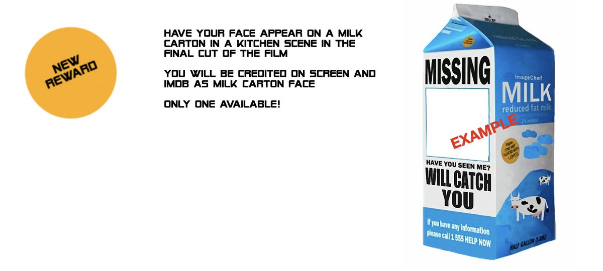 nightskyfilm's tweet photo. NEW REWARD ADDED FOR OUR FINAL WEEK!
"Have You Seen Me?" 

https://t.co/bOgK2NyRF3
#crowdfunding #kickstarter #milkcarton #imdbcredit
#TheFundsAreOutThere https://t.co/ONWaw0BJUC