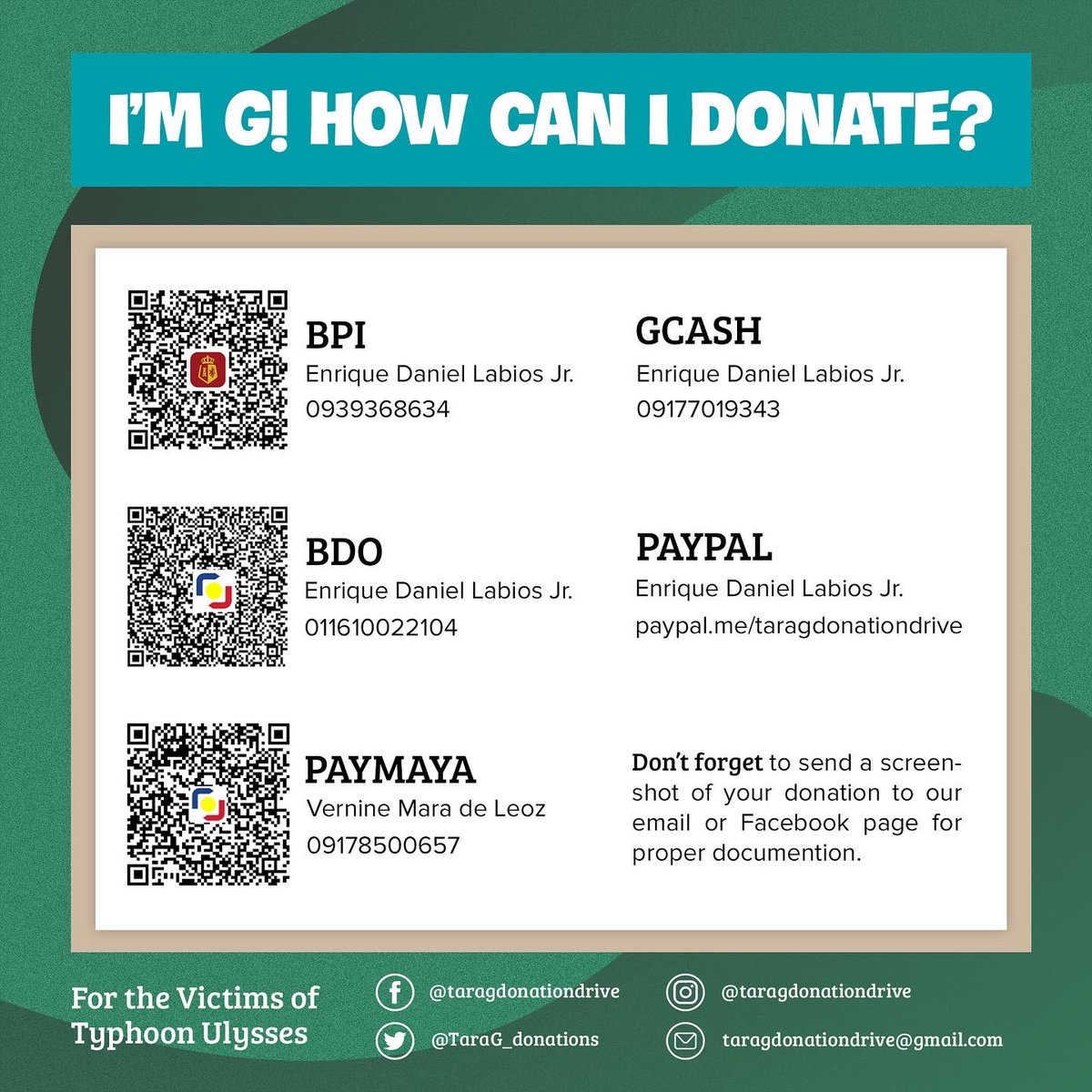 benitoastorga's tweet photo. Ever wanted to help but didn’t know how? This is your answer broski!

My batch is having a donation drive for the victims of #UlyssesPH! Please follow @TaraG_donations twitter, fb, IG for more info! 

#Phase2! G! 💚 https://t.co/dBo27P7x1z