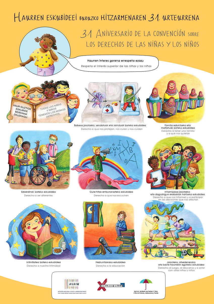 👧🧒 Haurren Egun Unibertsala ospatzen da gaur, azaroak 20. Ezagutu itzazu zeintzuk diren beren eskubideak, kartel honen bidez! | Hoy viernes, día 20 de noviembre, se celebra el Día Universal de la Infancia. ¡Conoce, a través de este cartel, cuáles son sus derechos principales!