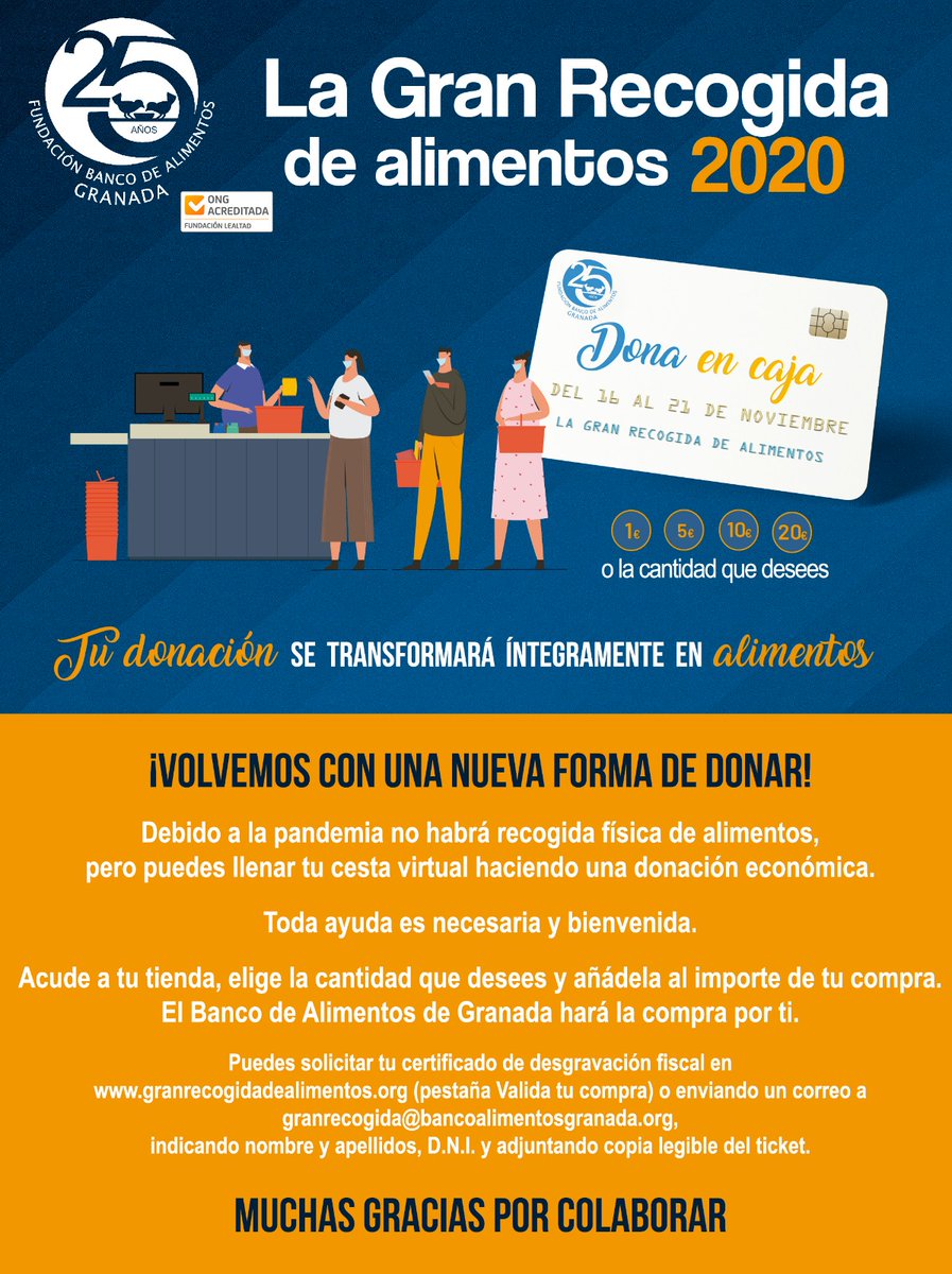 Aguasvira's tweet photo. Colabora con  #GranRecogidadeAlimentos2020 🥫
 #ODS1 👍 Súmate 
@BancoAlimentoGr https://t.co/gpMJhGPF3f