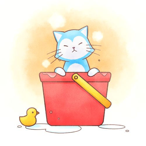 公式 迷い猫の旅 Stray Cat Doors ラクガキ 水色猫は水もへっちゃら 温かいお風呂で気持ちよさそう 猫 落書き 迷い猫今日の一枚