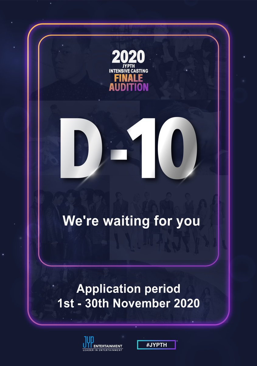 JYPTHAILAND's tweet photo. [🔈] 2020 JYPTH #INTENSIVECASTING
✨ 𝗙𝗜𝗡𝗔𝗟𝗘 𝗔𝗨𝗗𝗜𝗧𝗜𝗢𝗡 ✨

🌟 𝔻 - 𝟙𝟘
🌟 ใครที่ยังลังเล อย่ารอช้า สมัครเลย!

📆 ถึง 30 พ.ย. 63 เวลา 23.59 น.
📆 ประกาศผล 20 คนสุดท้าย 7 ธ.ค. 63 เวลา 17.00 น. ที่ https://t.co/dmZSh7KVgA

#JYPTHAUDITION
#JYPTHFINALEAUDITION
#JYP #JYPTH https://t.co/3QiVXp7u5F