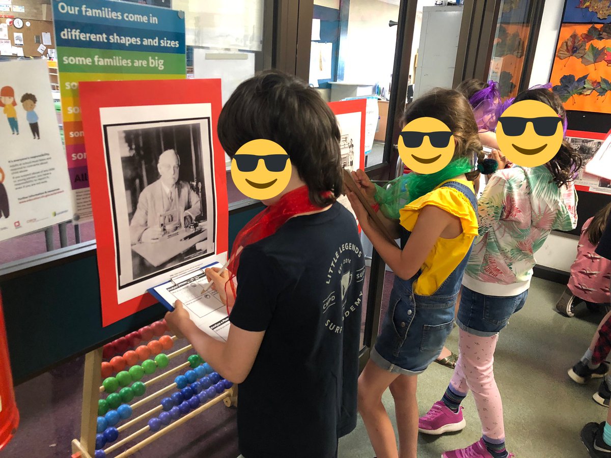 mrsfint's tweet photo. I’ve been trying to open up my students to new ways of “finding out” when we inquire besides just “looking it up”. Last week we donned fancy scarves and visited a (homemade) gallery to analyse primary sources and conducted interviews. #inquiry #inquiryed https://t.co/kFK0t5QMLS