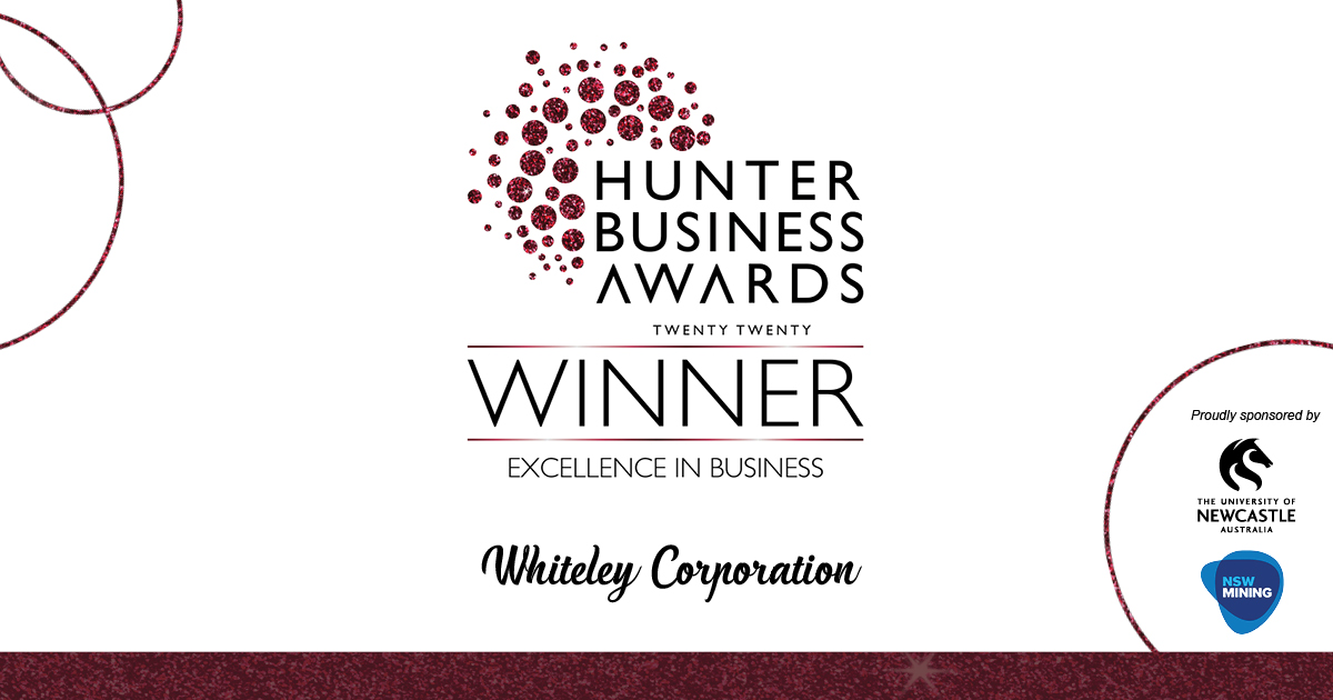 HunterBiz's tweet image. Congratulations to Whiteley Corporation for winning the 2020 Excellence in Business Award! 
Proudly sponsored by NSW Minerals Council
#hunterbusinessawards #hunterbusinesschamber #HunterBiz #businessawards
