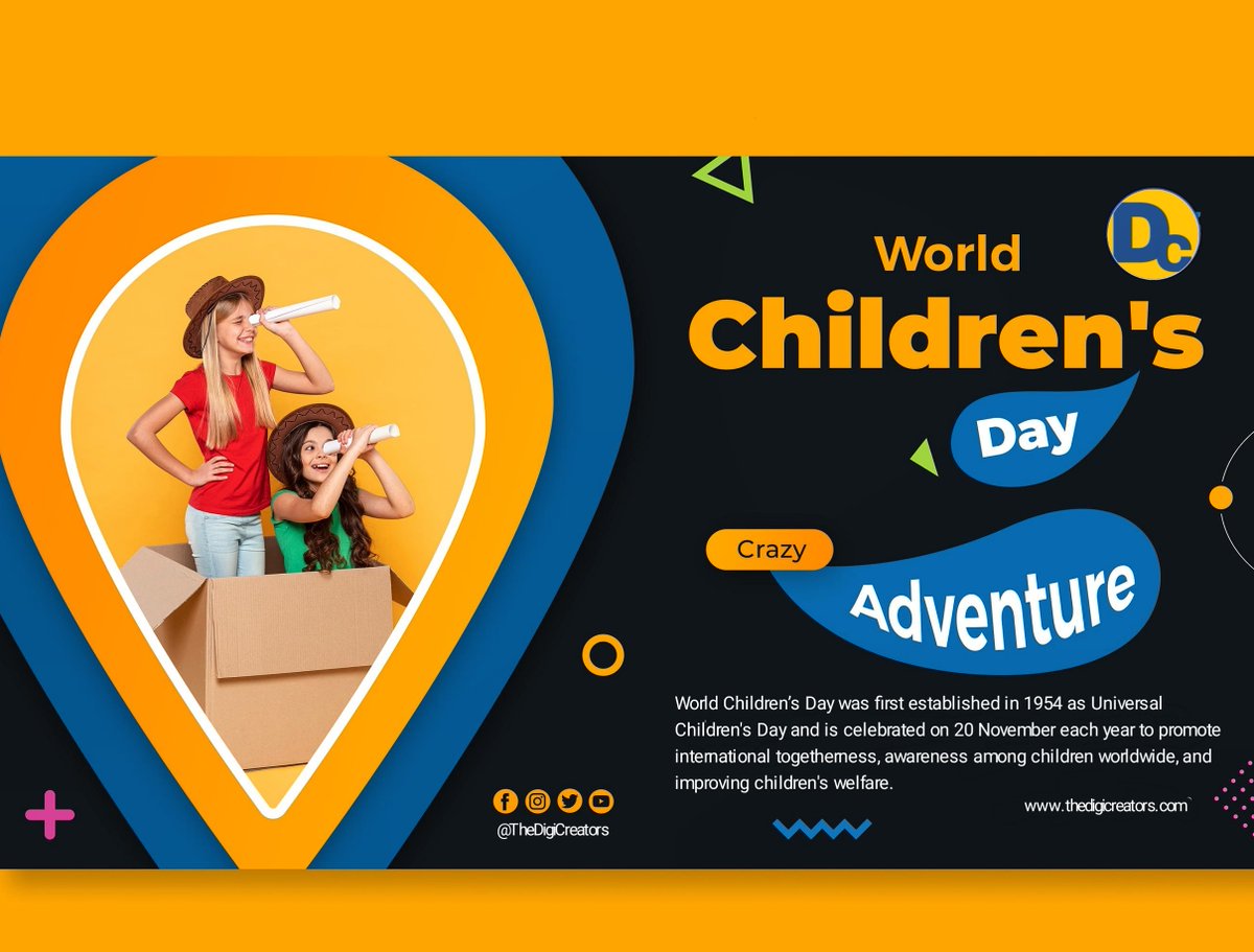 TheDigiCreators's tweet photo. Happy World Children’s Day 🤠
#happyworldchildrensday #childrenday #childrensday2020 #TheDigiCreators
.
https://t.co/n0hfbFZl0K
.
.
#creativeposter #childrensdaypost #childrensdaycreative #childrensdaycelebration #childrensdayspecial #childrensdayweek https://t.co/k3oNbEMLvq