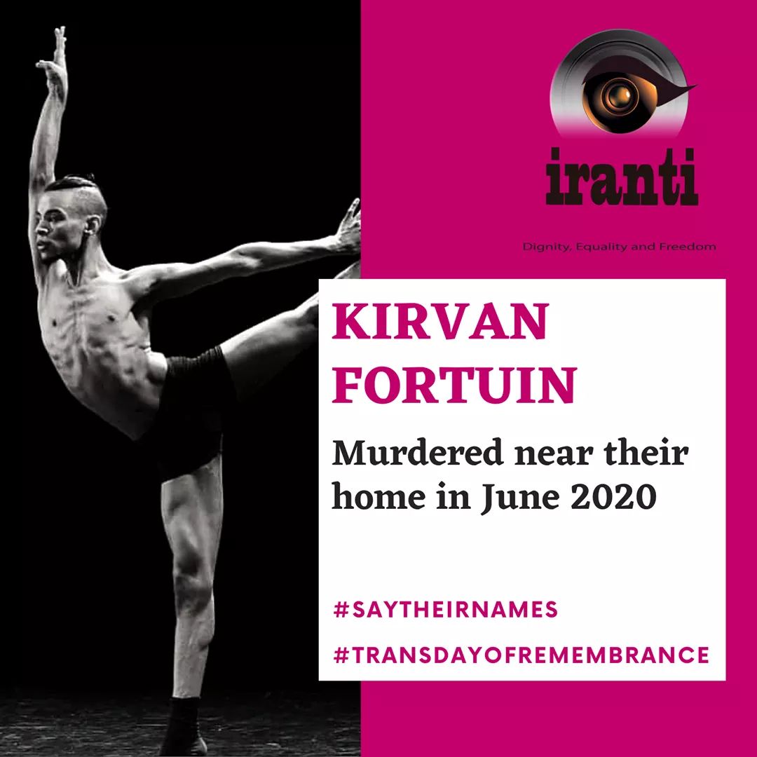 irantiorg's tweet photo. This #TransDayofRemembrance we remember those in our community who did not make it; who lost their lives as a result of prejudice, violence and inequality.
#SayTheirNames
#RobynMontsumi
#KirvanFortuin
#NareMphela
#NettaMarcus
#LeeSibaMothibe
And countless others ❤️ https://t.co/DnOL09tZpd