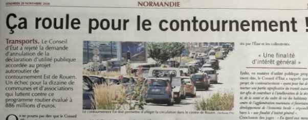 Ds <a href="/paris_normandie/">paris_normandie</a> auj la confirmation que le contournement est de <a href="/Rouen/">Ville de Rouen</a>  n’a aucune raison de ne pas être réalisé, le <a href="/Conseil_Etat/">Conseil d'État</a> a rejeté la demande d’annulation de déclaration d’utilité publique faite par les opposants au projet, les financements étant par ailleurs bouclés