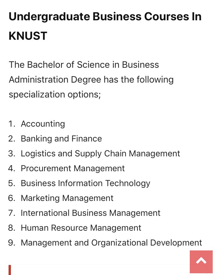 GreatKsbsa's tweet photo. Courses offered in KNUST School of Business. 

Credit: @Successafrica_ 

#ChangeTheWorld 
#SmilesUnderMask https://t.co/WjLUo84cLx