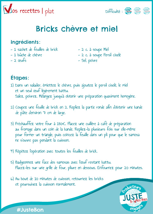 JusteEtVendeen's tweet photo. [C'est #JusteBon 👩‍🍳👨‍🍳]

On se retrousse les manches pour confectionner ces bonnes bricks au chèvre et au miel #JusteEtVendeen #recette

Prenez soin de vous 😘
Retrouvez toutes les recettes de la marque Juste ici ▶️ https://t.co/lLsznSFx4q https://t.co/7cVsa47aO1
