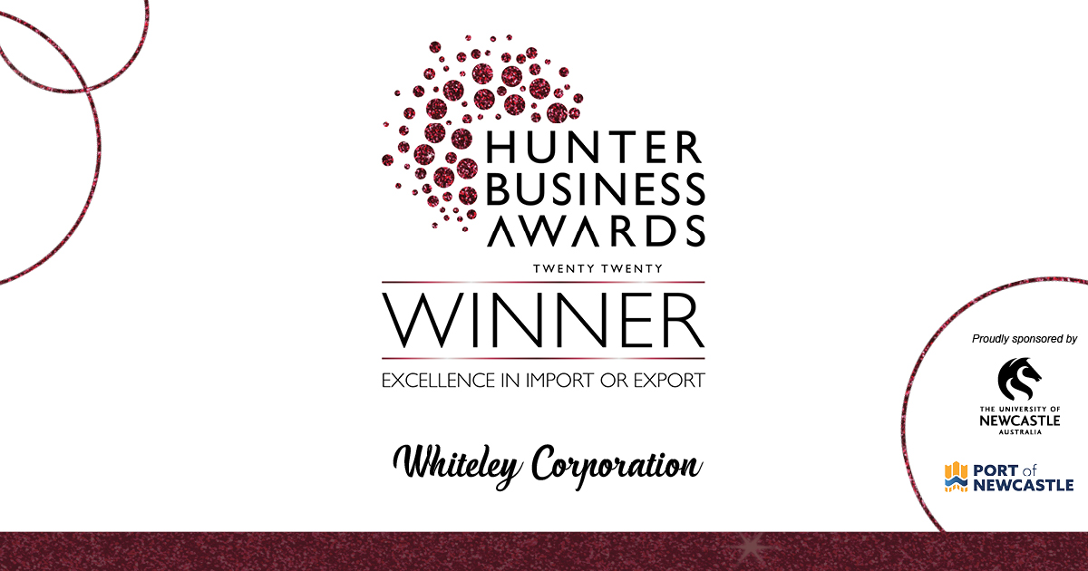 HunterBiz's tweet image. Congratulations to Whiteley Corporation for winning the 2020 Excellence in Import or Export Award! 
Proudly sponsored by Port of Newcastle
#hunterbusinessawards #hunterbusinesschamber #HunterBiz #businessawards