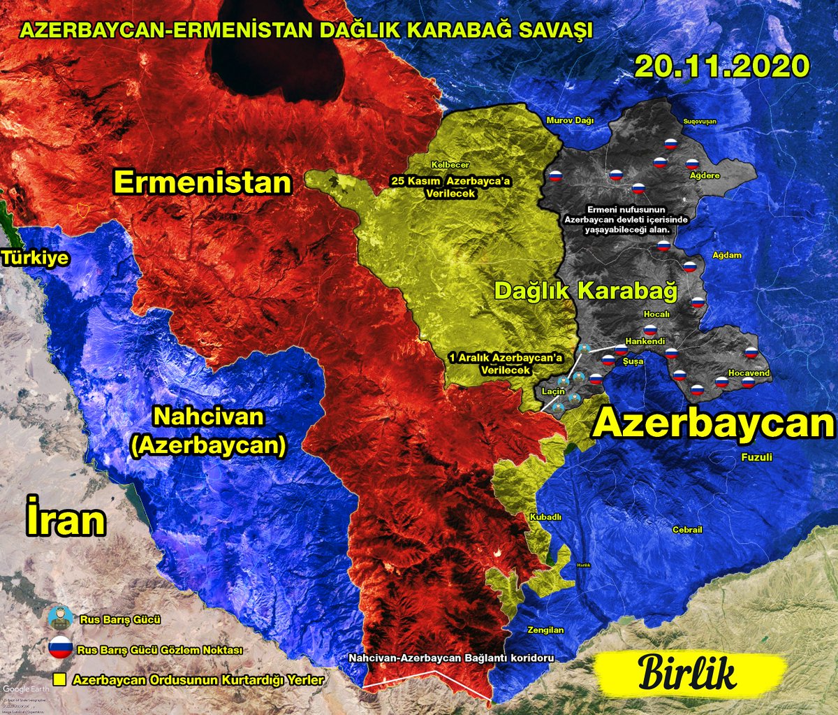 Birlikmedia's tweet photo. Azerbaycan Ağdam'a girmesi ile Karabağ'da son durum Haritası
Rus Barış Gücü Gözlem Noktaları
20.11.2020
#Azerbajian #Armenia #Azərbaycan
#Map #Armymap #Harita #HOCALI #hankendi #şuşa #Shusha #hocalı #fuzuli #Aliyev #Russiaarmy #Azərbaycan #Agdam https://t.co/htObetYG9z