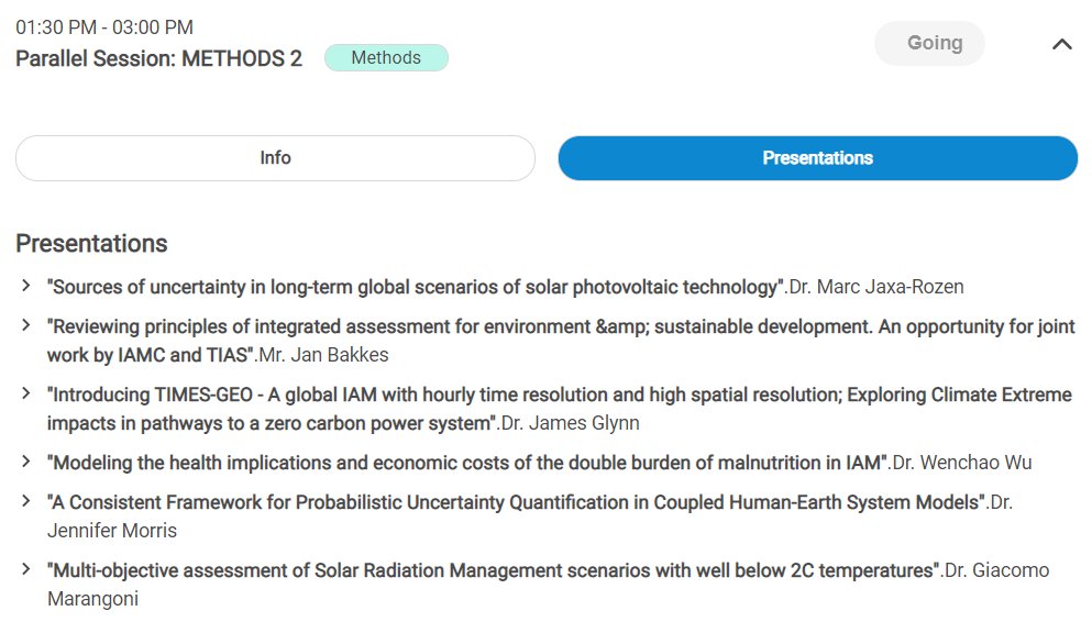 Transparency, presentation tools and more! #IAMC2020 Parallel session Methods 2 will take place on December 4th, 12:30 UTC featuring Marc Jaxa-Rozen, Jan Bakkes @james_glynn @wenchaowu3 Jennifer Morris, Giacomo Marangoni with chairs Gokul Iyer & @jpweyant https://t.co/NkzjJMmEgT