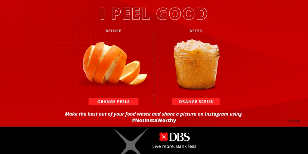 DBSBankIndia's tweet photo. You can reduce food waste with an upcycled orange peel scrub. Know more a-peeling tips?
Share it on Instagram using #NotInstaworthy, tag 3 friends & @DBSBankIndia and follow us to stand a chance to win an exclusive hamper!
Know more: https://t.co/BKMcIKkp0d
*T&C apply https://t.co/Z2Xexw1MLK