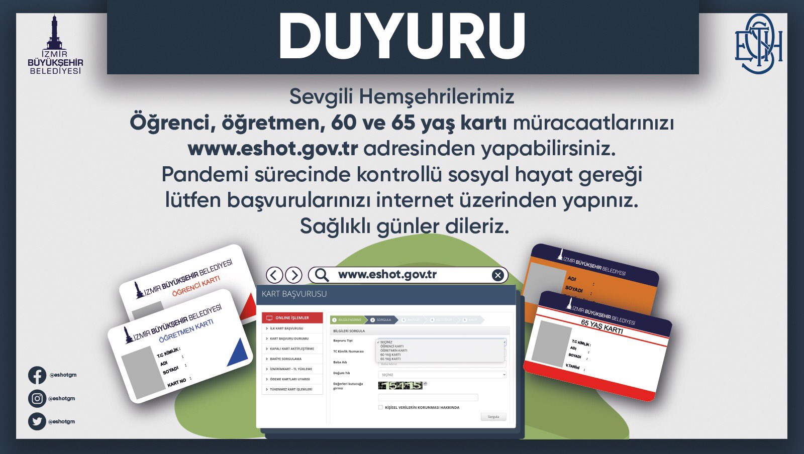 eshot genel mudurlugu a twitter izmir duyuru izmirduyuru 65yas 60yas ogrenci ogretmen coronavirus pandemi eshot izmirtopluulasim