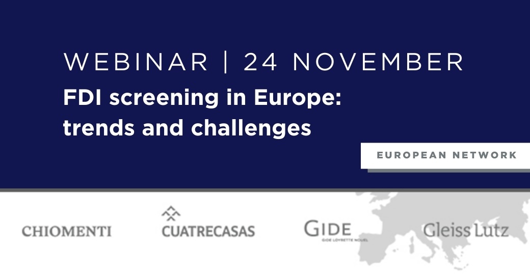 On November 24, 2020, with our leading law firms Partners @Cuatrecasas, @GideLawFirm and <a href="/GleissLutz/">Gleiss Lutz</a> , we will hold the webinar "FDI screening in Europe: trends and challenges". Info and registration here: lnkd.in/dP8chjF