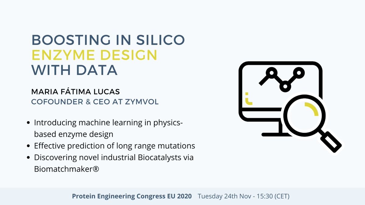 zymvol's tweet image. 💡 Are you attending this year’s Protein Engineering Congress EU?
Our CEO @flucas_zymvol will be giving the talk “Boosting in silico #EnzymeDesign with data” on Tuesday Nov 24 at 15:30 (CET).
More details below 👇
#proteinengineering #biocatalysis #greenchemistry