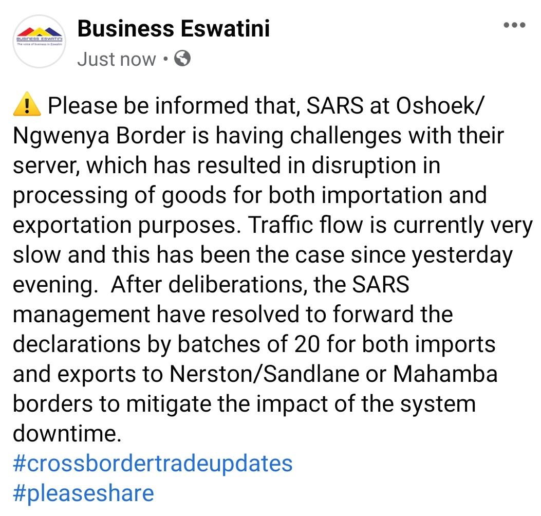 BEswatini's tweet photo. #crossborderissues
#urgentupdateforbusinesses https://t.co/QLC4CEkJGD