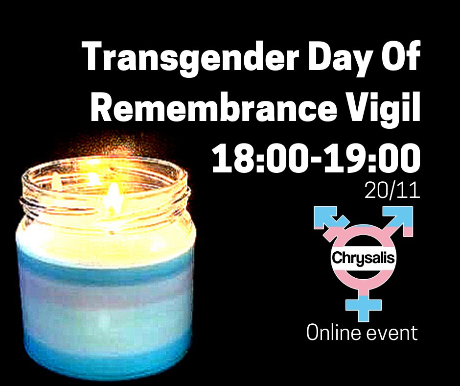 Today I will write my list of names, giving time and space for every trans life taken this year through violence. Tonight at pm GMT @ChrysalisGIM will be holding a service for #TDoR2020 , you are all welcome to join us and find comfort in shared solemnity eventbrite.co.uk/e/transgender-…