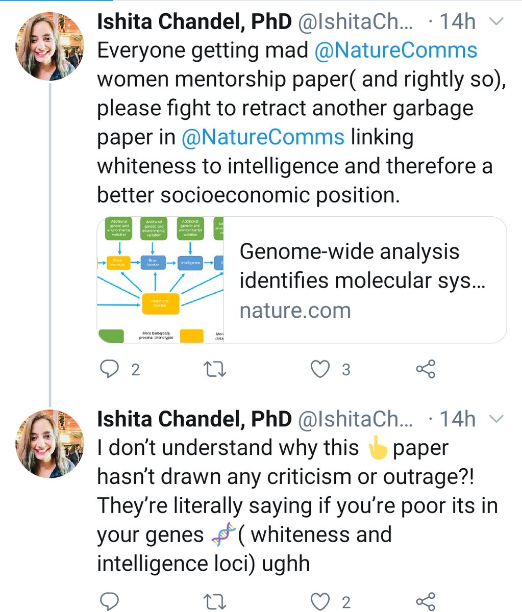 1/So,  @IshitaChandel1 is lying about a paper to get it retracted by saying it links whiteness to intelligence. This is a lie. The paper makes no such claim, and in fact doesn even hint at such a claim.