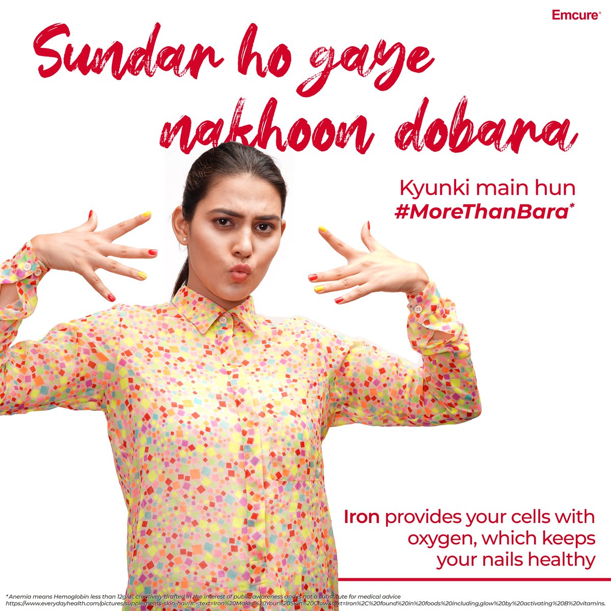 EmcureforAFI's tweet photo. Long and strong nails is a sign of optimum Iron (HB) levels in blood and if you are having weak and brittle nails Iron deficiency can be a reason. 
.
.
.
Let’s take the first step towards Anemia Free India and get an Hb test. Because, Hb in blood ideally needs to be #MoreThanBara https://t.co/zRSynjT7UD