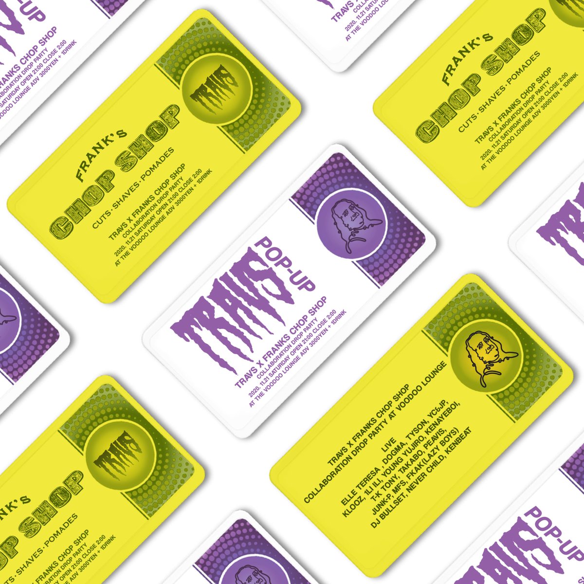 【LIVE Info <a href="/kloozy92/">KLOOZ</a> 】

TRAVS x FRANK’S CHOP SHOP

---11/21(Sat)---
21:00~2:00 <a href="/VoodooLounge/">Amory</a>