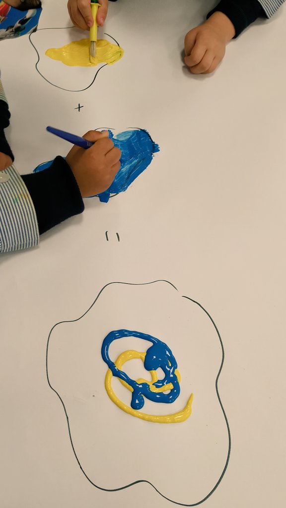 TeacherRociHBST's tweet photo. This week in #HumanitasProject de are working on colours and we did an experiment. If we mix 2 or more colours we create new ones!!!🎨🎨 @HBSTORREJON @VanesaHBST #unicornsclass #4yrs #englishisfun https://t.co/skvAQnPqWn