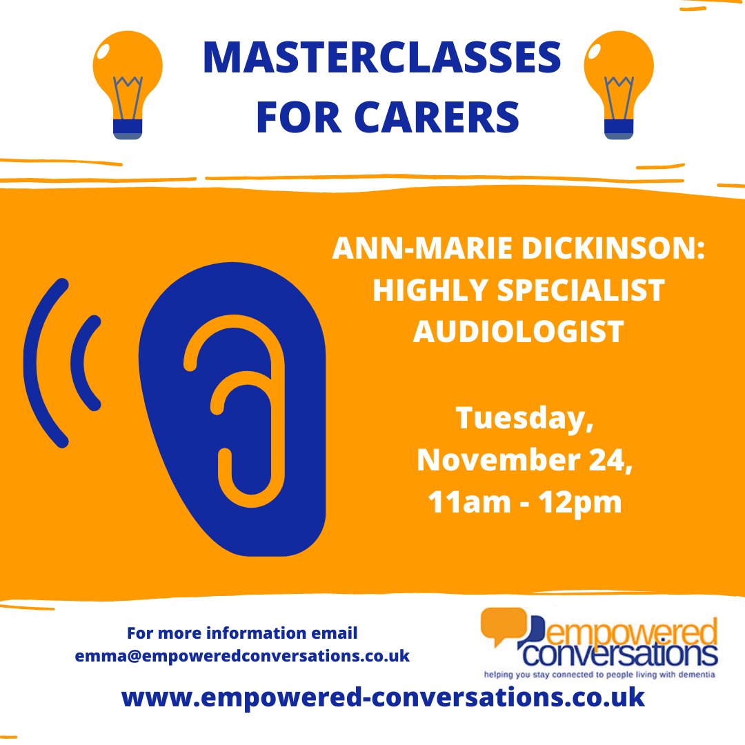 Do you find yourself repeating yourself constantly and wondering if its because of dementia or hearing?  Our next Master Class is all about hearing! Interested?  Please email emma@empowered-conversations.co.uk, I'll send you the link!

<a href="/AgeUKSalford/">Age UK Salford and Trafford</a> <a href="/GMAgeingHub/">GM Ageing Hub</a> <a href="/OldhamDementia/">Springboard Oldham Dementia Carers Group</a>