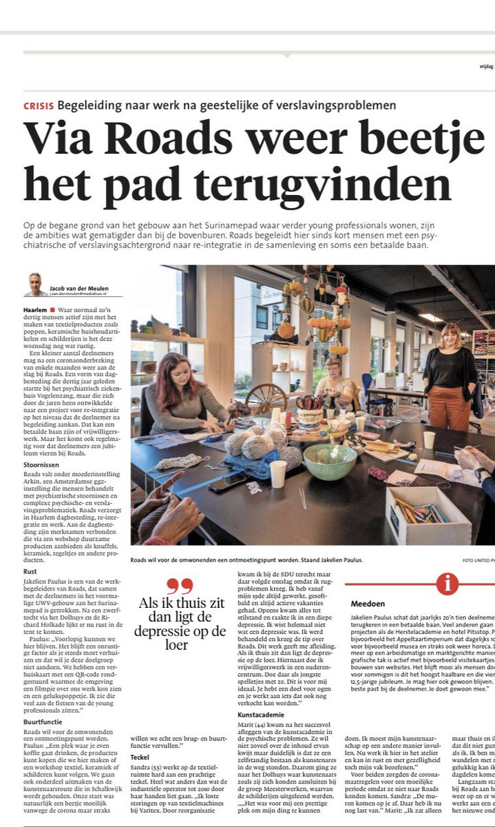 vdekwant's tweet photo. Vandaag schrijft Haarlem Dagblad over Ateliers #beweging #creatief#herstel#Roads https://t.co/Qt07egh8op