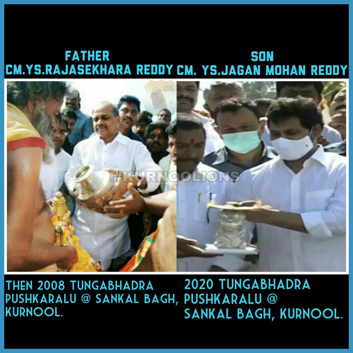 kurnoolions's tweet photo. Like Father Like Son ♥ 
@ysjagan @YSRCParty
@VSReddy_MP @YSRCPDMO
#Kurnoolions #YSR #YSJagan #TungabhadraPushkaralu2020
#TungabhadraPushkaralu #kurnool https://t.co/cemes99JDD