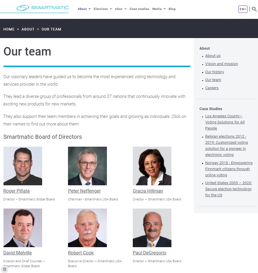 Neffenger is Chairman, the global management team are the Mugica Bro's and Roger Piñate. https://www.smartmatic.com/about/our-team/ 