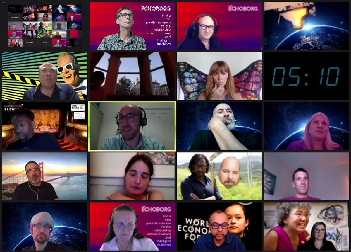IamEchoborg's tweet photo. @Phillimaus The office party lives on via Zoom in @IamEchoborg a participatory experience for the #ai curious. https://t.co/Qun9Lzfn6C https://t.co/EafoqOzXt2
