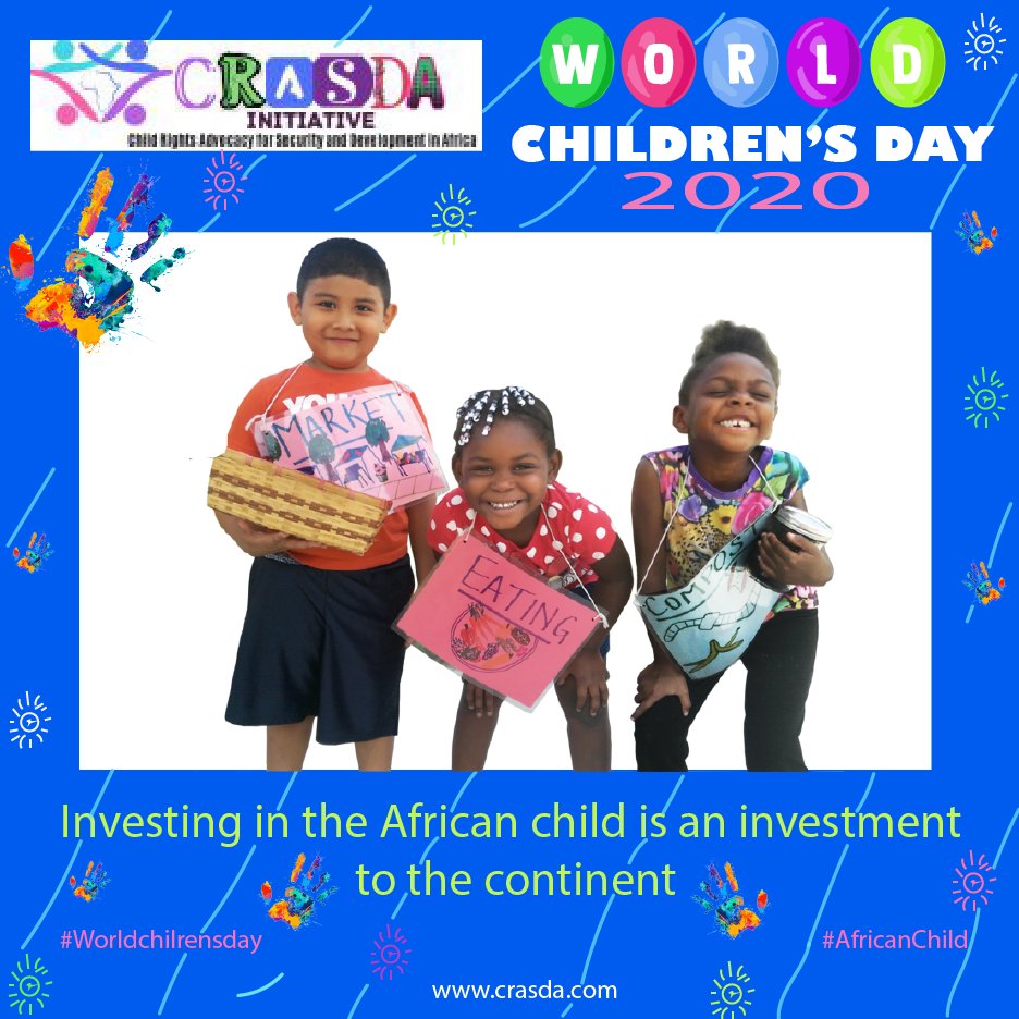 CRASDA_'s tweet photo. It's Universal Children's Day. In line with this year's theme, we must review the investment made on the life of the African child. The quality of investment made on the children of a nation show the quality of its future.
#WorldChildrensDay2020 #ChildRightsAfrica
#AfricanChild https://t.co/XBjQhMmtFN