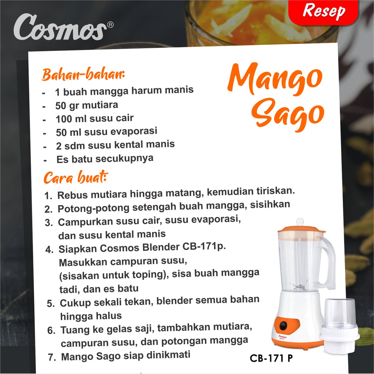 cosmosonline's tweet photo. Karena lagi musim mangga, harganya jadi murah nih. Bikin cemilan dari Hong Kong berbahan dasar mangga yuk! Resepnya mudah dan bikinnya simple banget. Cocok untuk cemilan di rumah. Resep ini untuk 2 orang yah.
#banggacosmos #cosmosblender #resep #mangosago https://t.co/fj9urjTd8G
