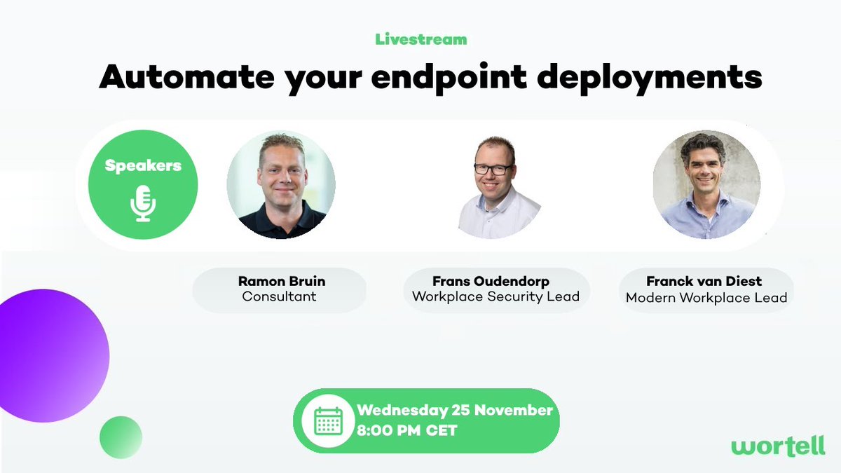 Do you want to know how you can automate your Endpoint deployments using #Powershell and #MicrosoftGraph API? Then make sure to check in next wednesday when Ramon Bruin, <a href="/oudendorp/">Frans Oudendorp ☁ | MVP</a> and <a href="/franckvandiest/">Franck van Diest</a> are going live in another #AskWortell at 8:00PM CET.

bit.ly/3fnUjIv