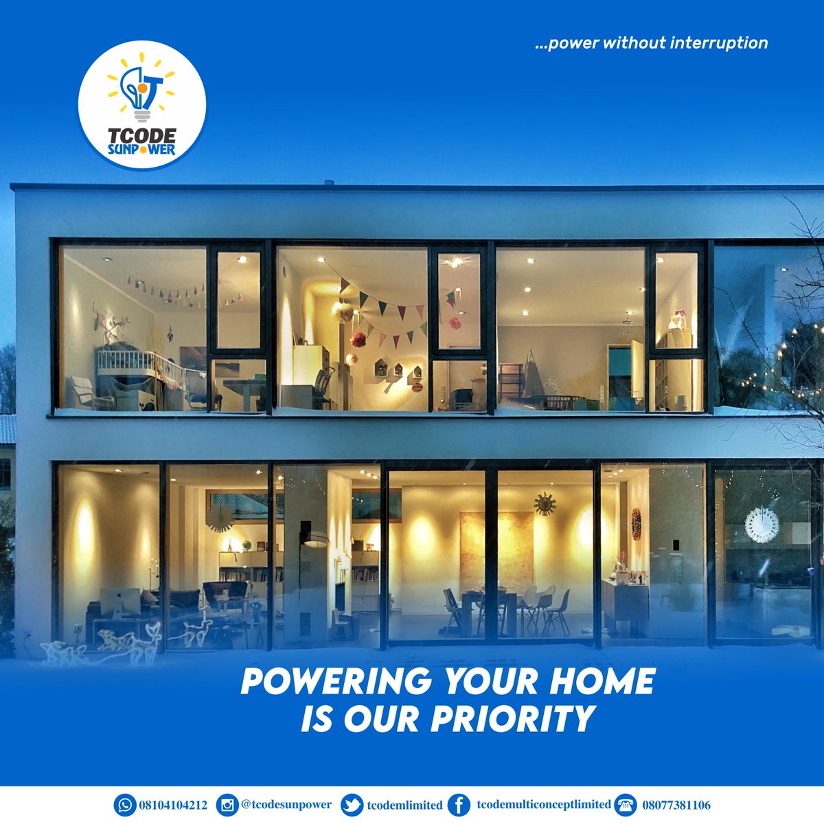 tcodemlimited's tweet photo. We use a powerful energy source to light your home. Give us a call today to enjoy the power of solar: 08104104212 or 08077381106.

#SolarEnergy #CleanEnergy #RenewableEnergy #Nigeria
#GoForSolar #NoToGenerator #Tcodesunpower #Tcodemulticonceptlimited
#Nigeria #Abeokuta #Reliable https://t.co/9W2J0MKkNe