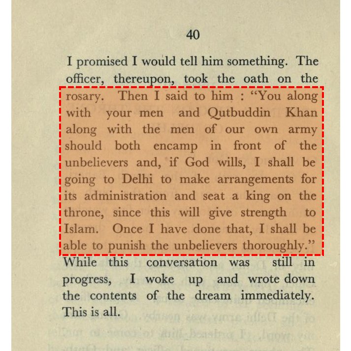 2/n First I'm using "The dreams of Tipu Sultan" as source.This is snippet from Dream-3Here he is dreaming to punish Unbelievers of Delhi and strengthen Islam