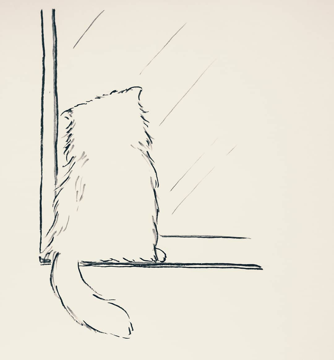 猫、ねこ、寝子④ 珍しくじっと窓の外を見ていると思ったら、絶妙なバランスで寝てました🐱 #お絵描き #猫イラスト #猫好きさんと繋がりたい #ねこ #イラスト好きさんと繋がりたい 