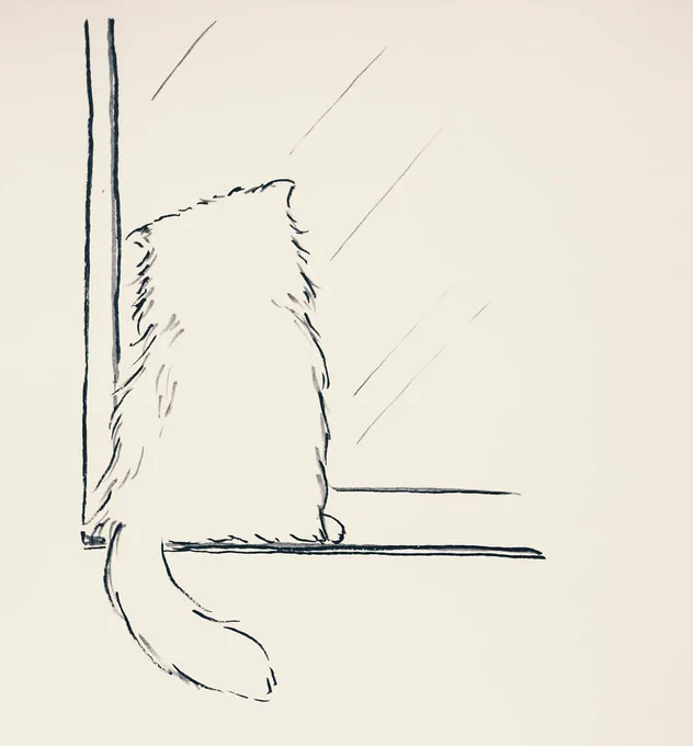 猫、ねこ、寝子④ 珍しくじっと窓の外を見ていると思ったら、絶妙なバランスで寝てました🐱 #お絵描き #猫イラスト #猫好きさんと繋がりたい #ねこ #イラスト好きさんと繋がりたい 