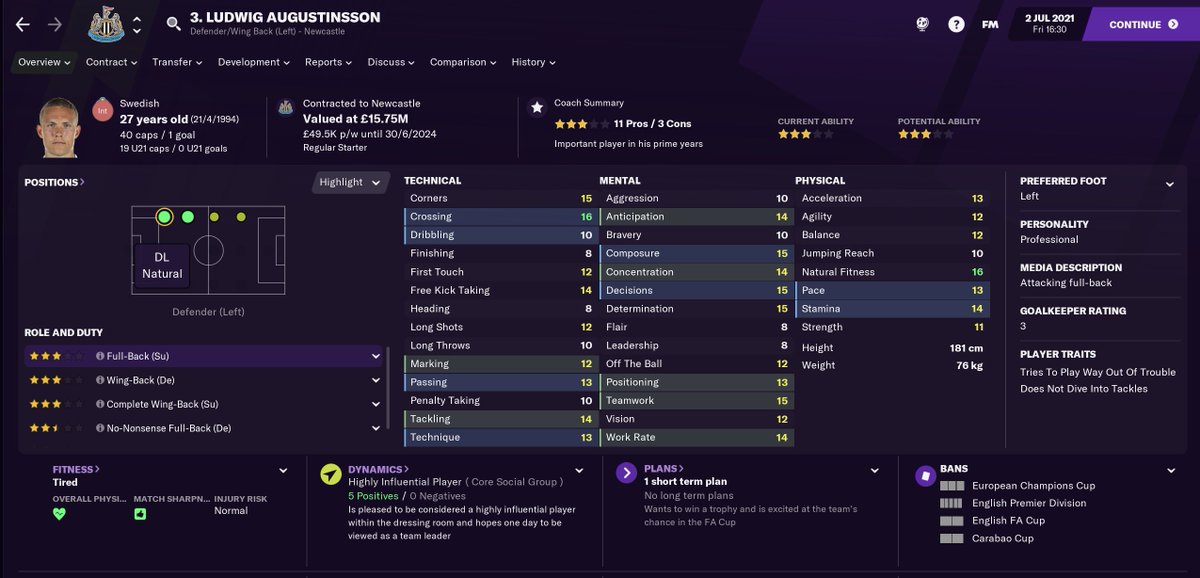 TRANSFERS IN - Summer 20/21Okay, so the fun bit... here's who I added to the squad:- Guga (RB) £9.75m- José Juan Macías (SC) £8.5m- Ludwig Augustinsson (DL) £4.4m- Manuel Ugarte (DMC) £1.9 (retraining to MC) #FM21  #NUFC5/