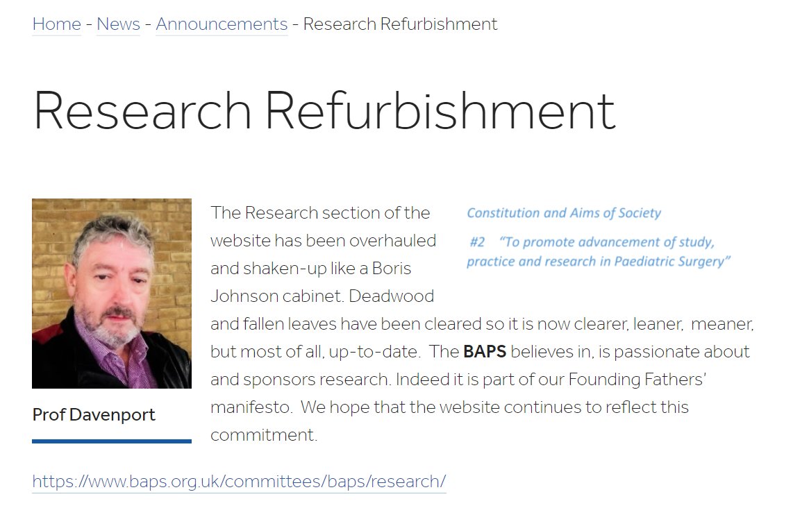 BAPS1953's tweet photo. Thanks to @jpedsurg's UK Ed & #BAPSMember, Prof Davenport for:
1. Revamping our website's research section w/ @Nigel_J_Hall & @pstrnuk
https://t.co/e4lDKXfmeR
2. Presenting: "Getting yourself up & running in #clinicalresearch as an NHS consultant" 24 Nov.
https://t.co/cJYHBhzpHY https://t.co/1z5RwAodbh