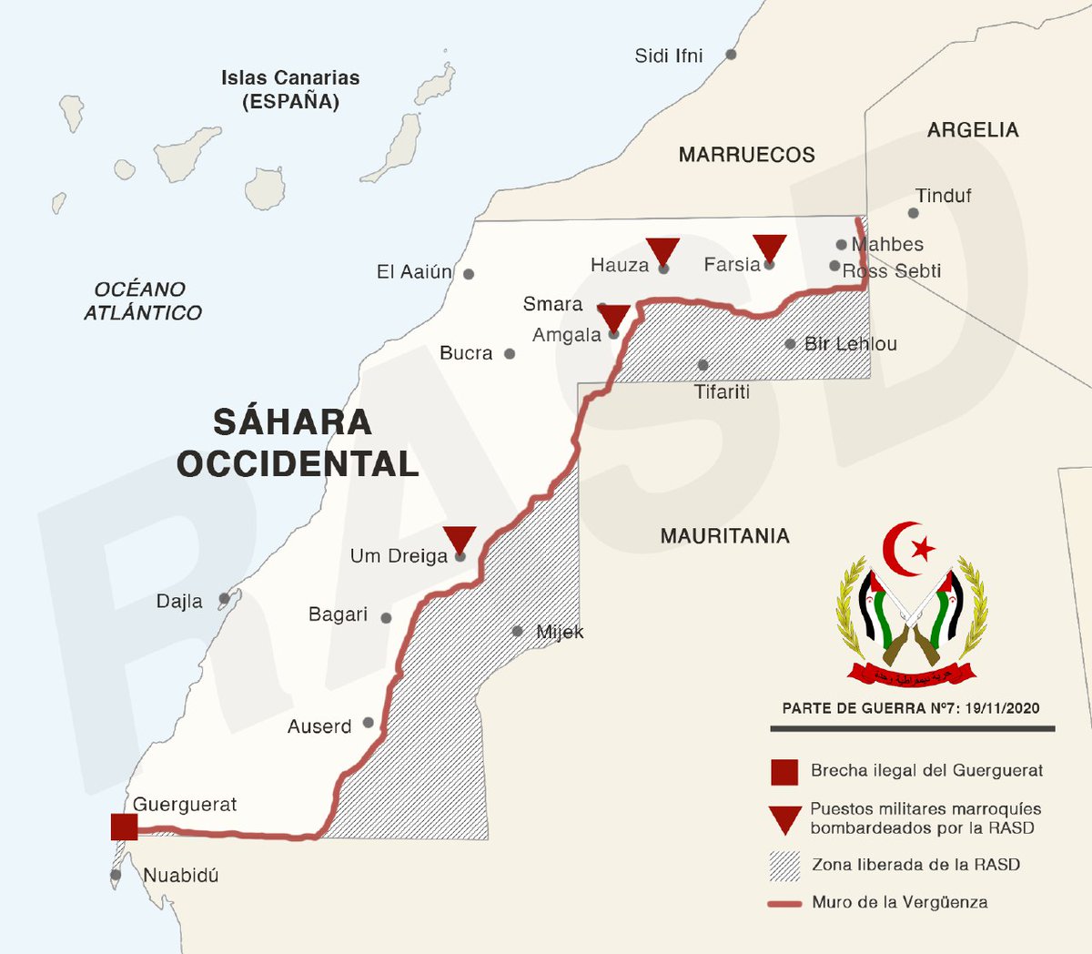  Séptimo parte guerra emitido por el Frente Polisario. Los ataques saharauis seguirían dándose en la parte norte de los territorios ocupados. Vía  @Polisario_Es.