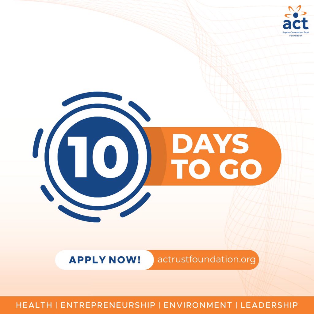 ACTFoundation_'s tweet photo. The countdown begins!
10 days to go for the 2021 Grant cycle call for application.
Don’t wait till the last day, apply now
#ActGrantCycle https://t.co/SvH5hRUxHu