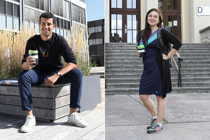 HTW_Berlin's tweet photo. #Einwegbecher sind nicht unser Stil! Die #HTWBerlin startet am heutigen #Abfallfreitag eine Kampagne mit dem Better World Cup für #Mehrwegbecher! Die beiden Studierenden Jonas und Lena sind die beiden Gesichter der Kampagne. https://t.co/34DusXczEn #ZeroWaste #EinwegIstKeinWeg https://t.co/d4nch0otCZ