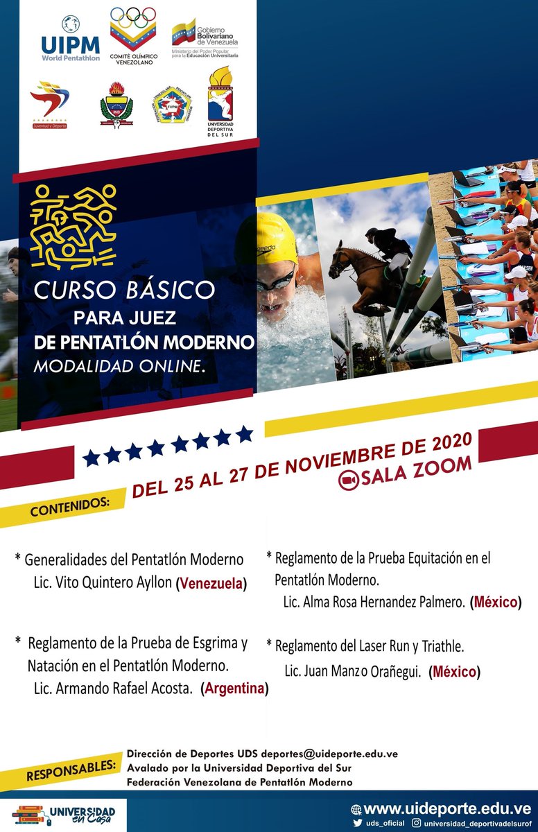 Regresamos con buen pie el día de hoy, presentándole a nuestros afiliados el "Curso de Juez de Pentatlón Moderno", evento enmarcado en el plan de formación de nuestra federación Deportiva y avalado por la Universidad Deportiva del Sur, COV, IND, MINDEPORTE. Rumbo a Cali 2021