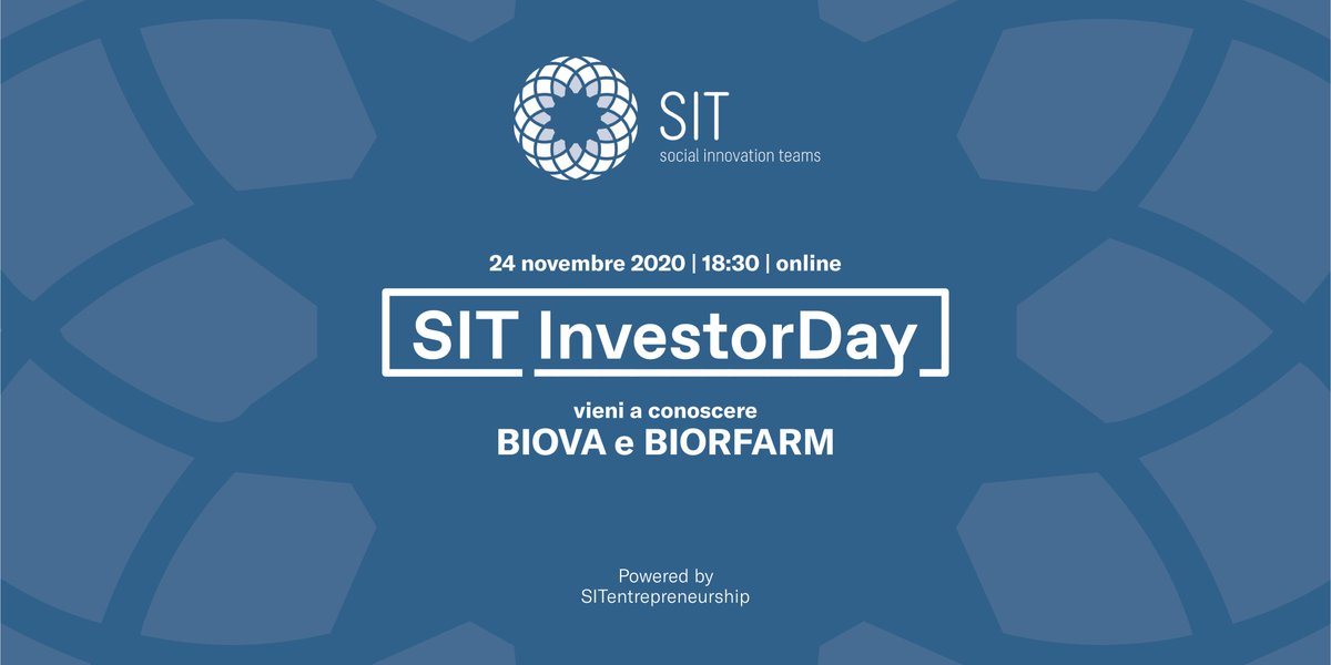 Socialinnoteams's tweet photo. Sei un #investitore o ne conosci qualcuno? Partecipa o condividi questo post e vieni a conoscere al prossimo #SITInvestorDay le due start-up della community #SIT: #Biova e @biorfarm ! Ci vediamo online martedì 24 novembre alle ore 18:30.
#sitentrepreneurship #startup #innovation https://t.co/KexpdZxOoy